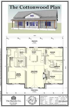 the cottonwood plan is shown in two different views, with one bedroom and an open floor