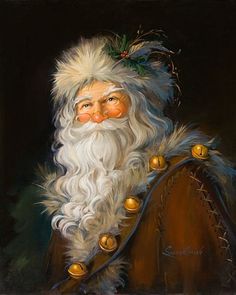 a painting of santa claus with white hair and beard