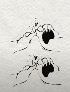 a drawing of two hands holding each other with hearts coming out of their palms and fingers