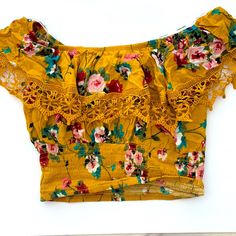 Mustard Yellow Cropped Blouse Style: Off Shoulder *Never Worn* Large Vacation Floral Print Crop Top Blouse, Yellow Bohemian Crop Top For Spring, Yellow Design, Blouse Style, Cropped Blouse, Crop Blouse, Golden Yellow, Blouse Styles, Mustard Yellow