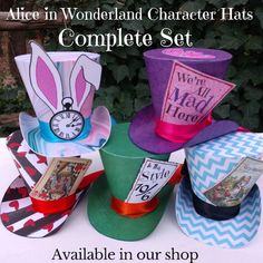 the alice in wonderland character hats complete set are available in our shop for only $ 10