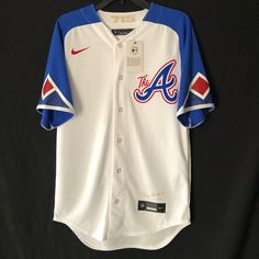 Atlanta Braves Jersey Hank Aaron ERA Throwback Collector #44 Mens Small Baseball Atlanta Braves Jersey, Braves Jersey, Hank Aaron, No Name, Atlanta Braves, The Collector, Atlanta, Baseball, Nike