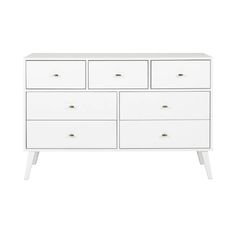 a white dresser with four drawers and two handles