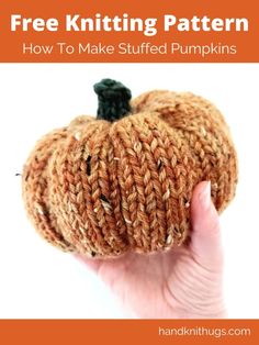 Free Knitting Pattern | How to Make Knit Stuffed Pumpkins Knitting Leaves, Knitted Pumpkins, Halloween Knitting Patterns, Knit Pumpkins, Pumpkin Patterns Free, Halloween Knitting, Fall Knitting Patterns, Crochet Leaf, Happy Harvest