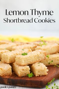 lemon thyme shortbread cookies on a cutting board