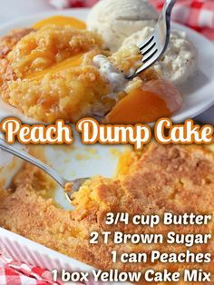 the peach dump cake is ready to be eaten