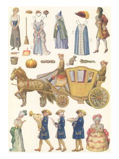 children's cut - out paper parties from the early 1900's, including horse and carriage