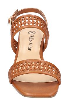 Beautiful open-weave straps arch over the top of a modern sandal completed by a chic square toe. 2 1/4" heel Adjustable slingback strap with buckle closure Synthetic upper, lining and sole Imported Elegant Woven Leather Sandals With Block Heel, Elegant Leather Heels With Braided Straps, Formal Open Toe Woven Leather Sandals, Leather Block Heels With Braided Straps, Elegant Woven Leather Open Toe Heels, Elegant Open Toe Heels With Braided Straps, Spring Woven Leather Open Toe Slingback Sandals, Elegant Synthetic Sandals With Woven Leather, Elegant Sandals With Woven Leather