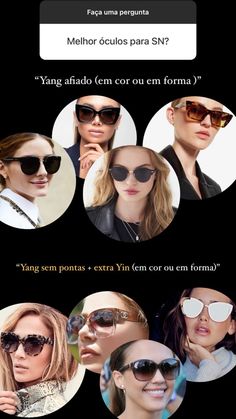 an advertisement for sunglasses with many different images and words on the front, including women's faces