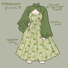 Toxic Mushroom Picnic Anime Butler Outfit Design, Cute Dress Drawing Reference, Princess Art Oc, Anime Outfit Ideas Female, Mushroom Clothes Drawing, Clothing Design Sketches Aesthetic, Drawing Reference Outfits, Strawberry Outfit Drawing, Mushroom Dress Drawing