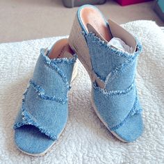 New Lucky Denim Wedge Sandals Size 7.5. These Frayed Denim Sandal Go With Everything And Are So Cute!!! Casual Blue Wedge Sandals For Summer, Casual Blue Wedge Sandals For Spring, Casual Blue Spring Wedge Sandals, Denim Blue Platform Sandals For Summer, Spring Denim Open Toe Wedge Sandals, Denim Blue Platform Sandals For Spring, Casual Denim Wedge Sandals With Open Toe, Spring Denim Platform Wedge Sandals, Trendy Denim Wedge Sandals For Spring