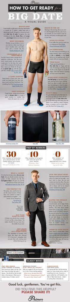 How to get ready for a date - Men - What to Wear on a Date #Getup #GuysGude Date Tips, Date Style, Men Tips, Big Men Fashion, Big Men, Men's Grooming