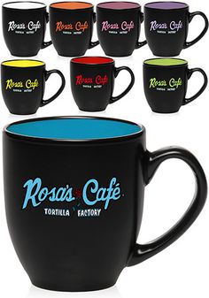 coffee mugs with different colors and logos