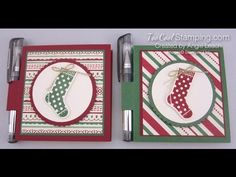 two christmas cards made with stampin's holiday stocking and stockings on them