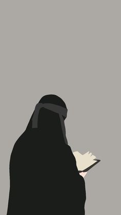 the silhouette of a person wearing a hijab and holding a book