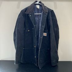 Chest Measures Approximately 52” And Length Approximately 30”. Distressed Gray/Black Color With Striped Flannel Feeling Lining. Thanks For Looking! Rugged Black Outerwear For Winter, Rugged Black Winter Outerwear, Rugged Black Outerwear With Pockets, Rugged Black Outerwear For Streetwear, Barn Coat, Coats Vintage, Carhartt Jackets, Men Carhartt, Vintage Carhartt