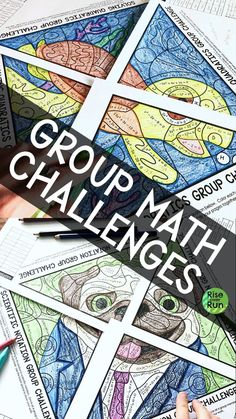 a group of coloring pages with the words group math challenges on them and an image of a