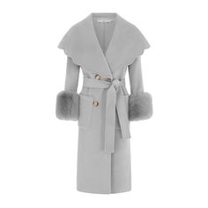 Wrap yourself in luxury with the Beaumont cashmere coat, a masterpiece crafted from a sumptuous blend of cashmere and wool. This elegant coat features removable fur cuffs that add a touch of opulence to your ensemble. The coat is adorned with branded tortoiseshell buttons that exude sophistication and style. The scalloped edge collar adds a unique and feminine touch, while the tie waist cinches in your silhouette for a flattering fit. Elevate your winter wardrobe with this timeless and luxurious coat that will keep you warm and stylish for seasons to come. 10% Cashmere 90% Wool with faux fur removable cuffs Specialist dry clean only Fur Cuffs, Elegant Coats, British Outfits, Grey Coat, Gifts For New Mums, Cashmere Coat, Cashmere Wool, Independent Designers Fashion, Scalloped Edge