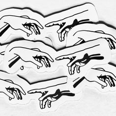 stickers depicting the creation of hands reaching for each other