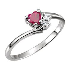 Heart-Shaped Garnet and Two Diamond Accent Ring Ruby Heart Ring, Ruby Heart, Diamond Accent Ring, Jewelry Model, Buying Diamonds, 14k White Gold Ring, Gold Diamond Rings, Online Jewelry Store, Buying Jewelry