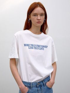 This versatile t-shirt is a must-have staple for any casual wardrobe, featuring the clean lettering print in the center to add detail.- Available in 3 colors: white-blue, white-red, and black-white- Made of 100% cotton with a soft texture- Appropriate length allowing for versatile looks Casual Cotton T-shirt With Quote Print, White Quote Print T-shirt For Summer, Relaxed Fit T-shirt With Quote Print For Everyday, Casual White Tops With Slogan, White Graphic Tee With Quote Print, White Letter Print T-shirt For Spring, Relaxed Fit Tops With Quote Print For Streetwear, Simple White Tops With Graphic Print, Cotton Short Sleeve Tops With Quote Print