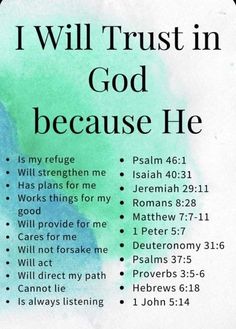 a poster with the words i will trust in god because he has plans for me