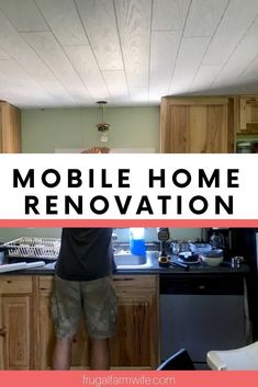 a man standing on top of a kitchen counter