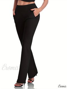 Eromis - Professional Straight Leg High Waist Pants with Slant Pockets for Women High Waist Pants, Pocket Pattern, Waist Pants, High Waisted Pants, Knit Fabric, High Waist, Straight Leg, Weaving, Solid Color