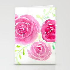 a card with watercolor roses on it, in pinks and greens is the perfect gift for someone's special day