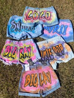 five pairs of shorts with the words coco on them