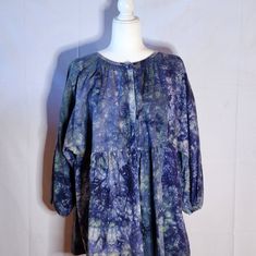 Nwt, Bottom Down, Flowy Top. Blue/Green Tie Dye. Sz Large Blue Fall Daywear Blouse, Green Tie Dye, White Long Sleeve Blouse, Green Tie, Ruffled Collar, Flowy Top, Flowy Tops, Pullover Shirt, Peasant Blouse