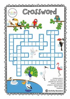 a crossword puzzle with birds and water