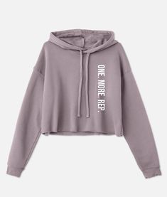 One. More. Rep. // Women's Cropped Fleece Hoodie T H E * D E T A I L S *Cropped fit *Comfy, sponge fleece *Dyed-to-match drawcord *Raw Hem *Drop-shoulder *Handmade to order with high quality vinyl + professional heat press F A B R I C 52/48 airlume combed and ringspun cotton/polyester S I Z I N G *Please see size chart/ size guide in photo scroller above for measurements. *If you prefer a longer/ looser fit, we do recommend choosing a size larger than your normal size, however please note this i Gym Sweatshirt, Womens Workout Shirts, Yoga Sweatshirt, Gym Crop Top, Gym Hoodie, Womens Sports, Cropped Sweatshirt, Shirts Women, Gym Shirts