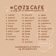 the coffee list for cozy cafe