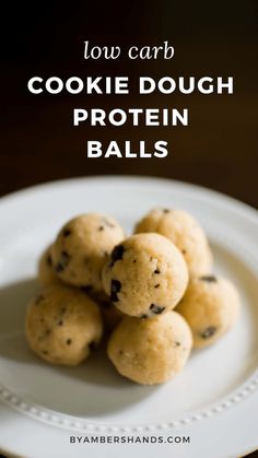 low carb cookie dough protein balls on a white plate