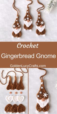 crochet gingerbread gnome christmas ornament pattern with instructions to make it