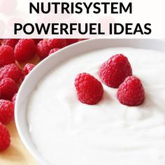 some raspberries and yogurt in a bowl with the words nutrisystm