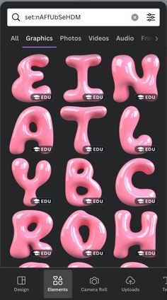 an iphone screen showing the alphabets and numbers in pink bubble type, with black background