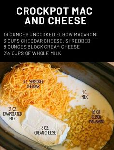 ingredients for crockpot mac and cheese in the slow cooker to make cheesy