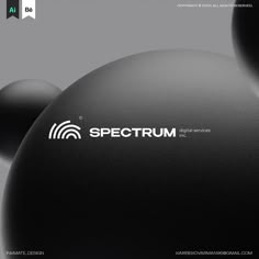 an advertisement for spectrum with black balls and white text on the front cover