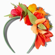 Hibiscus blossoms, in sunny orange and bright red, give this flowery headband a totally tropical vibe! Wear it to festivals, parades, and beach vacations... or put it on anytime you want to transport yourself to the islands. Faux flowers Material: Polyester - Claire's Orange & Red Hibiscus Flower Headband Luau Hair, Hair With A Headband, Moana Jr, Red Hibiscus Flower, Hair Bands Diy, Flower Headbands, Red Hibiscus, Stylish Headbands, Hawaiian Culture