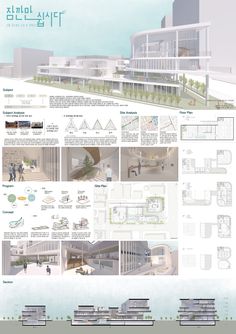 an architectural drawing shows the various sections of a building and its surrounding area, including several levels