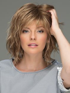 Jones, Synthetic Pure Stretch Cap Wig by Estetica Designs - WowWigs.com Shag Hairstyles, Hairstyles Over 50, Synthetic Wig, Shoulder Length Hair, Layered Hair, Bobs Haircuts, Hairstyles With Bangs