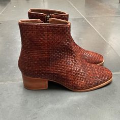 Brand New, Never Worn St.Agni Boots. This Shoe Runs Small. Fits Well A 38 Shoe Size / Or Size 8 Heel Size: 2” / Sole Overall Length 10.5” Brown Woven Leather Boots, Brown Woven Leather Boots With Round Toe, Fall Boots With Woven Leather And Round Toe, Fall Woven Leather Boots With Round Toe, Fall Boots With Woven Leather, Woven Leather Heels With Round Toe, Leather Heels With Woven Sole And Low Heel, Leather Low Heel With Woven Sole, Leather Heels With Woven Sole And Pointed Toe