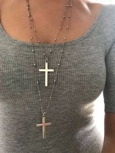 Two different necklaces made from metal in silver color with central charm a cross and a lot of knots up to the chain. In Christina Christi Jewels store you can see more than 50 designs in Women's Necklaces. You can have them in 2-4 Days with DHL EXPRESS SHIPPING MATERIALS - Metal Crosses in Silver Color - Metal Steel Chain In Silver Color. DIMENSIONS * Short Cross (4 * 2.5 cm - 1.5'' * 0.98'') Necklace 65 cm 25'' * Long Cross (4 * 2.5 cm - 1.5'' * 0.98'') Necklace 80 cm 31'' - If you need speci Cross Necklace With Silver Beads For Gift, Adjustable Silver Cross Necklace, Adjustable Silver Crucifix Necklace, Silver Beaded Cross Jewelry, Nickel-free Silver Cross Necklace, Adjustable Silver Cross Necklace, Nickel Free, Nickel Free Silver Crucifix Necklace, Silver Spiritual Cross Necklace, Spiritual Silver Cross Necklace With Silver Chain