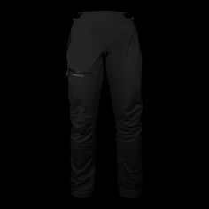 the back view of a pair of black pants with zippers and pockets on each side