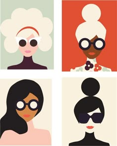 four women with different hair styles and glasses