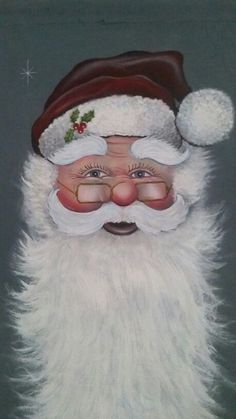 a painting of santa claus wearing a red hat