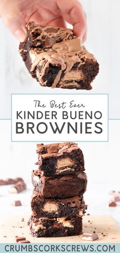 a stack of brownies with chocolate frosting on top and the words, kind of fun