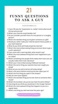 200 Funny questions to ask a guy to make him laugh and smile. Get fun and flirty with cool questions that are deep, interesting & random too! What To Say When Flirting With A Guy, Get A Guy Who Quotes, What To Say To A Guy To Make Him Smile, Things To Ask Your Friend, Things To Ask When Getting To Know A Guy, How To Get A Better Smile, Weird Questions To Ask A Guy, Things To Make Him Smile, Things To Ask A Guy To Get To Know Him